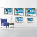 Beach Pictures Wall Art Decor for Living Room, Blue Ocean Painting Decor for Bedroom, White Window Frame Style Palm Trees Canvas Wall Decor Blue Coastal Landscape Artwork for Bathroom Office 24"x36"