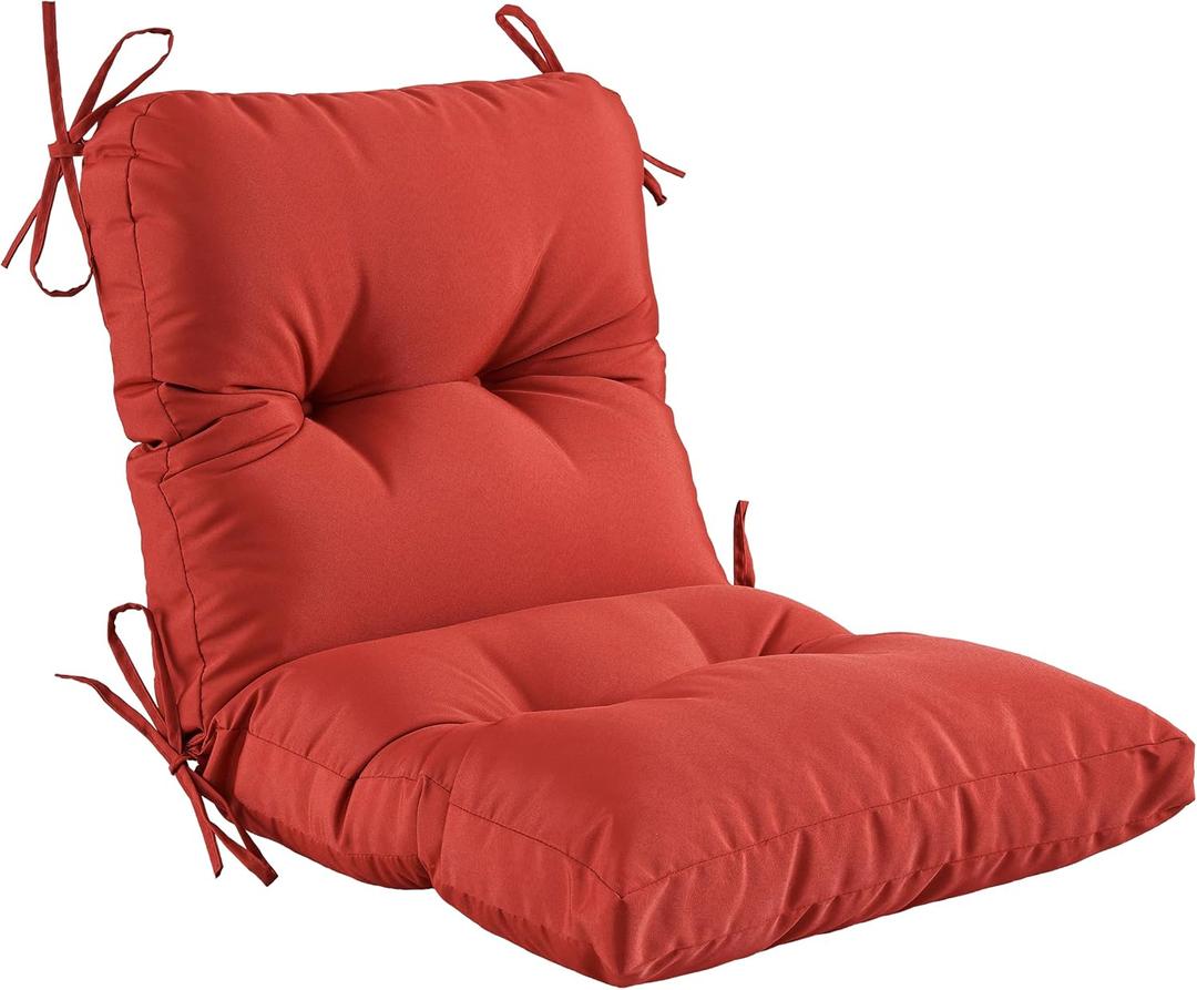 Outdoor Indoor Seat/Back Chair Tufted Cushion,All-Weather Patio Chair Cushion with Ties,for Patio Furniture,Red