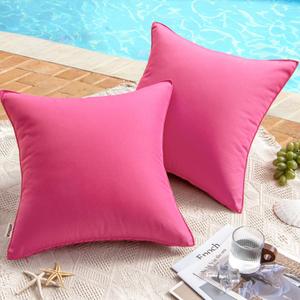 MIULEE Pack of 2 Decorative Outdoor Waterproof Pillow Covers Square Garden Cushion Sham Throw Pillowcase Summer Shell for Patio Tent Couch 18x18 Inch Hot Pink