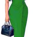 Ekaliy Women's Ruffle Sleeve Vintage Bodycon Peplum Business Formal Work Pencil Dress (Medium, Green)