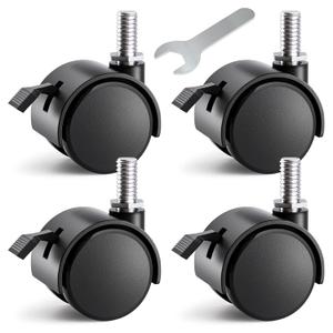 1.5 Inch Threaded Stem Furniture Casters, Metric M8 Nylon Plastic Swivel Locking Casters Set of 4, for Office Chairs, Shelves, Carts, Workbenches.
