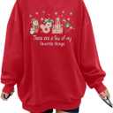 MYHALF Christmas Sweatshirt Women Xmas Shirts: Oversized Merry Christmas Crewneck Sweater Funny Magical Snowman Graphic Tops (Red)