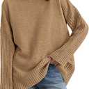 PRETTYGARDEN Casual Long Sleeve Oversized Sweaters for Women 2026 Loose Mock Neck Pullover Sweater Ribbed Knit Fall Clothes (S)