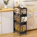 9.1" Wide Slim Rolling Utility Cart, 4 Tier Metal Narrow Storage Cart with Handle and Wood Top, Multifunctional Small Mobile Shelf Unit Organizer Trolley for Laundry, Bathroom, Kitchen (Black)