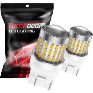 Torchbeam 7443 LED Bulbs, Amber T20 7440 7441 7444 W21W Turn Signal LED Bulbs, Ultra-Bright 3000LM Wedge Tail Light with Projector, Replacement for Parking Signal Brake Side Marker Light, Pack of 2