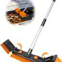 18.5" Push Broom Outdoor Heavy Duty Stiff Bristle Shop Broom with 57" Stainless Steel Long Handle Foldable Head for Corner Floor Cleaning Garage Patio Deck Concrete Indoor and Outdoor Broom