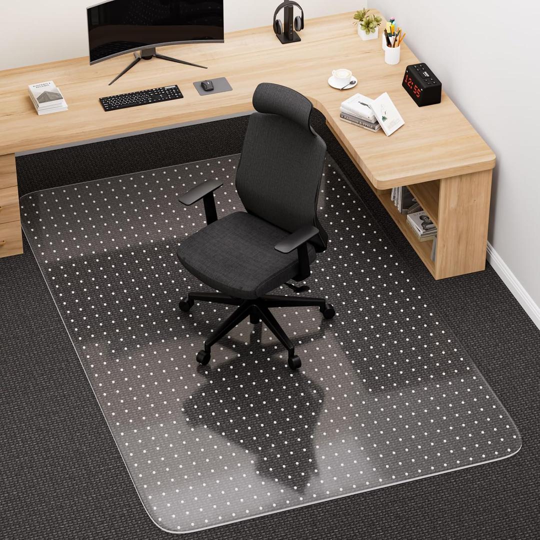 Office Chair Mat for Carpet, 48" x 60" Clear Desk Chair Mat with Lip, Heavy Duty Plastic Floor Protector for Low Pile Carpet, Smooth Easy Glide Under Desk for Office or Home