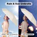 ESUFEIR Mini Sun Umbrella for Purse With Case, Small Compact UV Umbrella Travel Essentials, Lightweight Portable Parasol Windproof for Women Men Kids (Beige)