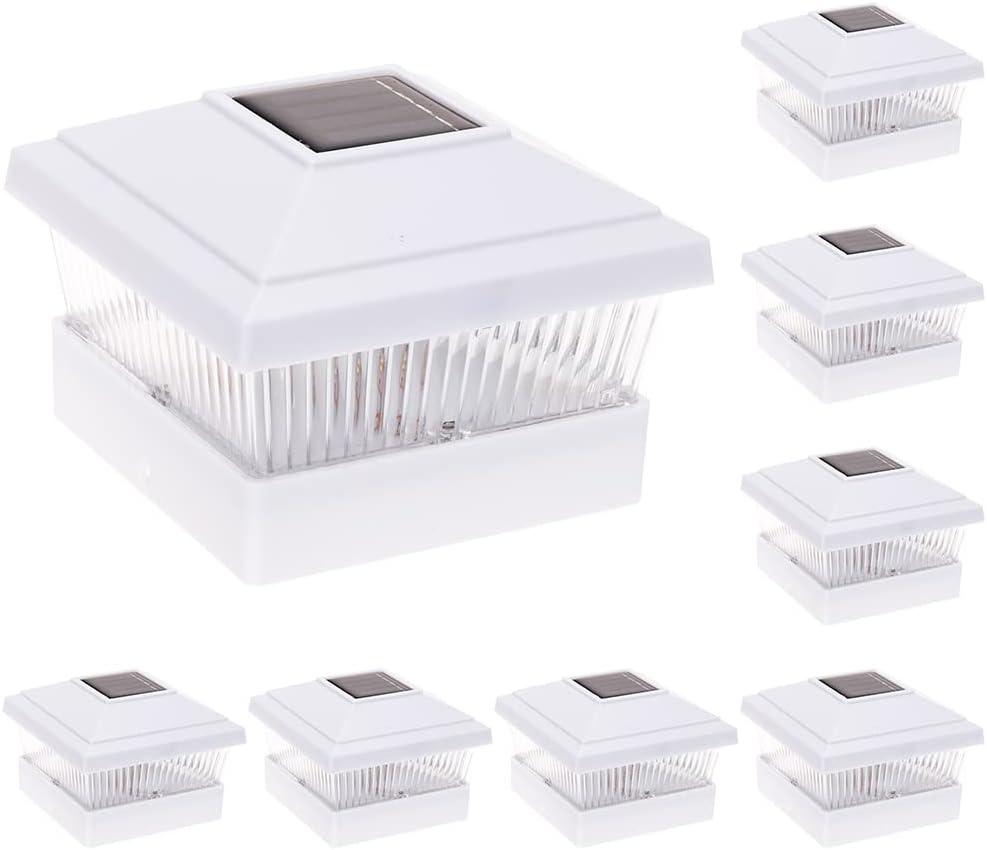 GreenLighting Classic Solar Post Cap Lights - Fits 5x5 PVC/Vinyl Outdoor Solar Powered Post Cap Light, Fence, Deck, Garden - Bright LED, Waterproof Off-White 8 Pack