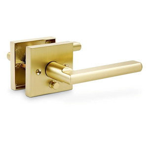 Linkaa Brass Gold Privacy Lever Door Handle Interior Levers, Keyless Door Lock with Adjustable Latch and Screws, Easy Install，Fit Standard Door (Pivacy，Push Button Lock，Stain Brass，1 Pack