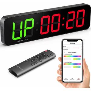 15.2" Gym Timer, App & Remote Control, Customizable LED Colors, Workout Interval Timer Stopwatch Countdown Large Digital Wall Clock for Home Gym