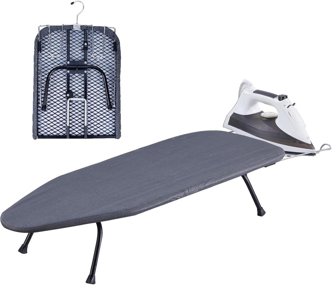 Foldable Table Top Ironing Board with Iron Rest, Portable Ironing Board Small with Heat Resistant Cotton Cover, Mini Iron Board for Small Space and Travel, 31"x12", Black (Blcak)
