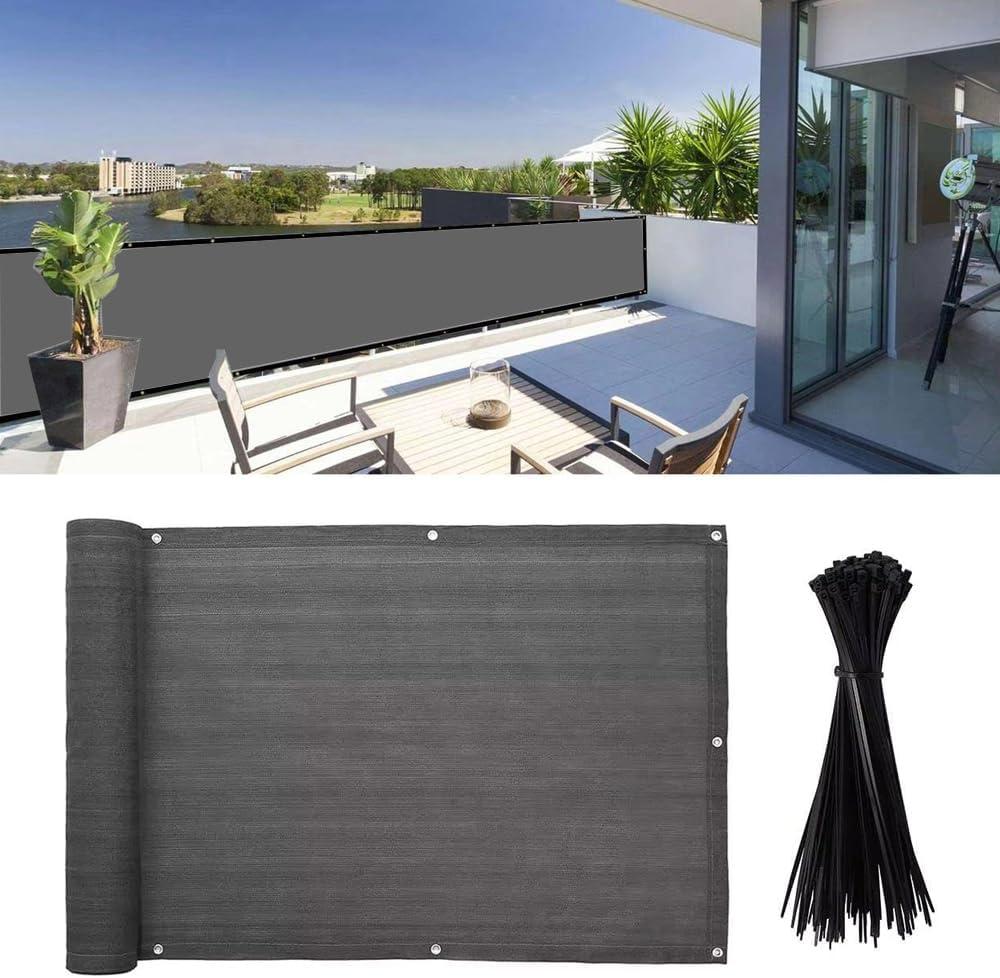 4x16Ft Balcony Privacy Screen, Apartment Railing Cover for Sunshade Wind & UV Protection, Outdoor Privacy Fence Screen for Patio, Terrace, Porch & Poolside Protection (Dark Grey)