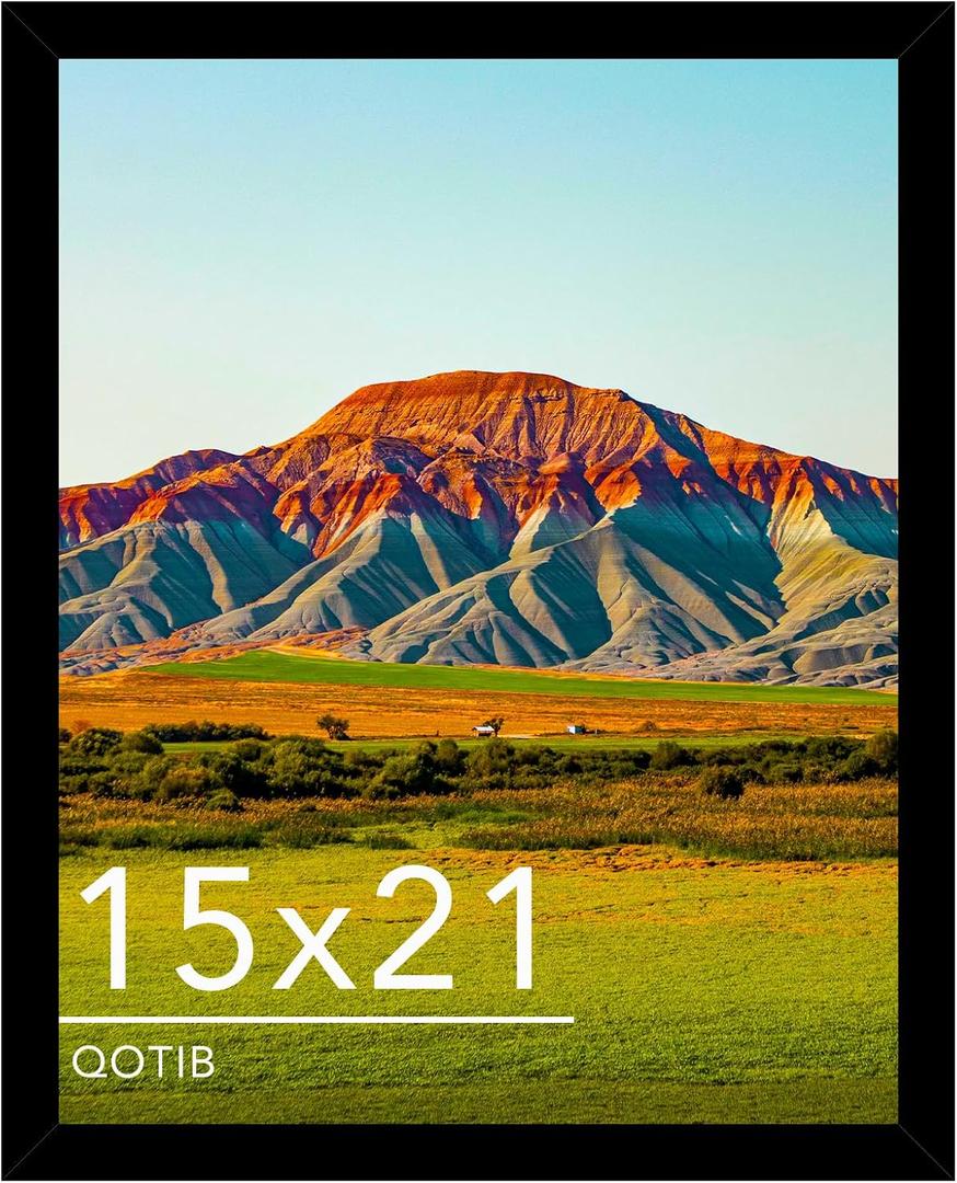 15x21 Picture Frame Black for Wall Mounting, Horizontal and Vertical Formats for Wall Hanging, Wood 15x21 Frame, Black, 1 Pack