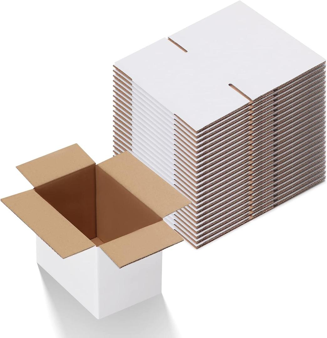 Calenzana 6x4x4 Shipping Boxes Set of 20, Small Corrugated Cardboard Box for Mailing Packing Gifts, White