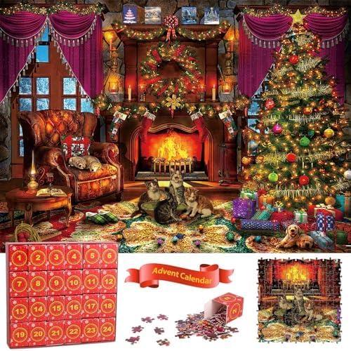 Puzzles Advent Calendar 2025- Advent Calendar for Adults Kids, 1008 Pieces 24 Day Christmas Jigsaw Puzzle Countdown Calendar, Ideal Stocking Stuffer Puzzle for Home Decoration, Funny Christmas Game Gift (Red)