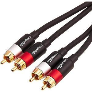 Amazon Basics 2 RCA Audio Cable for Amplifier,Active Speakers or Subwoofer with Gold Plated Plugs, 8 Feet, Black