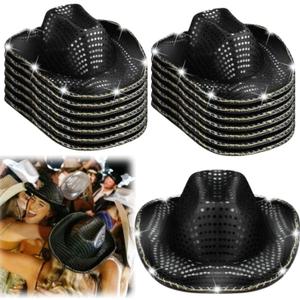 10 Pcs Wedding Light Up Cowboy Hat Led Cowboy Hat Lights Cowboy Cowgirl Hat for Wedding (Black)
