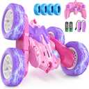 Remote Control Cars for Girls, 2.4GHz RC Stunt Car with 360 Flips & Double Sided Driving, Changeable Wheels, LED Headlights, Birthday Gift for 5-12 Year Old Girls (Pink)