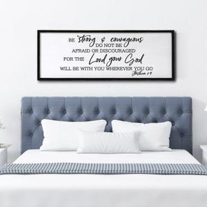Foutcheou Be Strong And Courageous Wall Art, 40"15" Rustic Religious Inspirational Quotes christian signs for home decor, Large Farmhouse framed Joshua 1:9 Bible Verse Sign for Living Room Bedroom (Black)