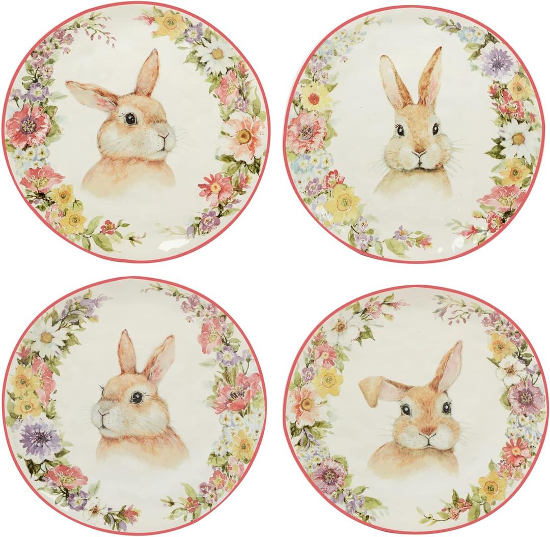 Certified International Easter Garden 8.5" Dessert/Salad Plate, Set of 4 Assorted Designs, Multicolored