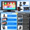 Apple Carplay Screen for Car, 7" HD Portable Car Stereo Touch Screen with Wireless Android Auto, Backup Camera with LED/Mirror Link/Voice Control/Bluetooth/GPS/AUX/FM Satellite Radio for All Vehicles