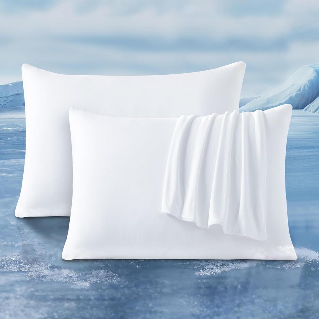 LUXEAR 2 Pack Cooling Pillow Cases, ArcChill QMax > 0.5 for Hot Sleepers, Hair & Skin Friendly, Double Sided, Machine Washable, Hidden Zipper, Gift for Women & Men, 20x26, White