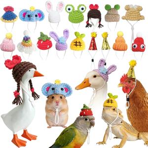 16 Pcs Hamster Hats Adjustable Mini Hat, Hand Knitted Chicken Hats, Small Animals Cap for Real Hamsters, Lizard Dragon, Bird, Ferret, Doll, Chicken, Desk Goose Outfits, Party Costume Accessories