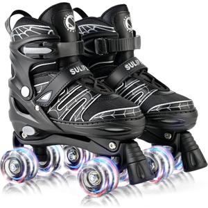 SULIFEEL Adjustable Kids Roller Skates for Boys Ages 3-5 5-8 6-12 with 4 Sizes Adjustable Light up Wheels, Best Children Gift for Beginners Indoor Outdoor Sports (Small - Little Kid, C Spider Black)
