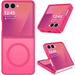 DOMAVER for Samsung Galaxy Z Flip 7 Case, Translucent Matte Compatible with MagSafe Anti-Slip Shockproof Slim Protective Cover for Galaxy Z Flip7 6.9", Hot Pink