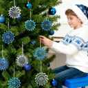 2 x Paper Jazz Blue Ornaments for Christmas Tree, 9pcs White Paper Snowflake Hanging Decorations,3D Navy Blue Christmas Decoration Indoor Outdoor for Xmas Party New Year Porch Winter Wonderland.