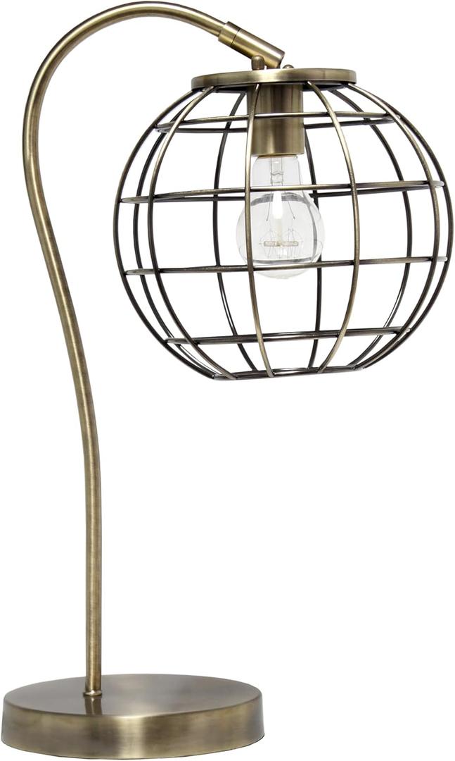 Elegant Designs LT1214-ABS 20" Arched Industrial Glow Caged Shade Table Lamp, for Living Room, Bedroom, Office, Antique Brass