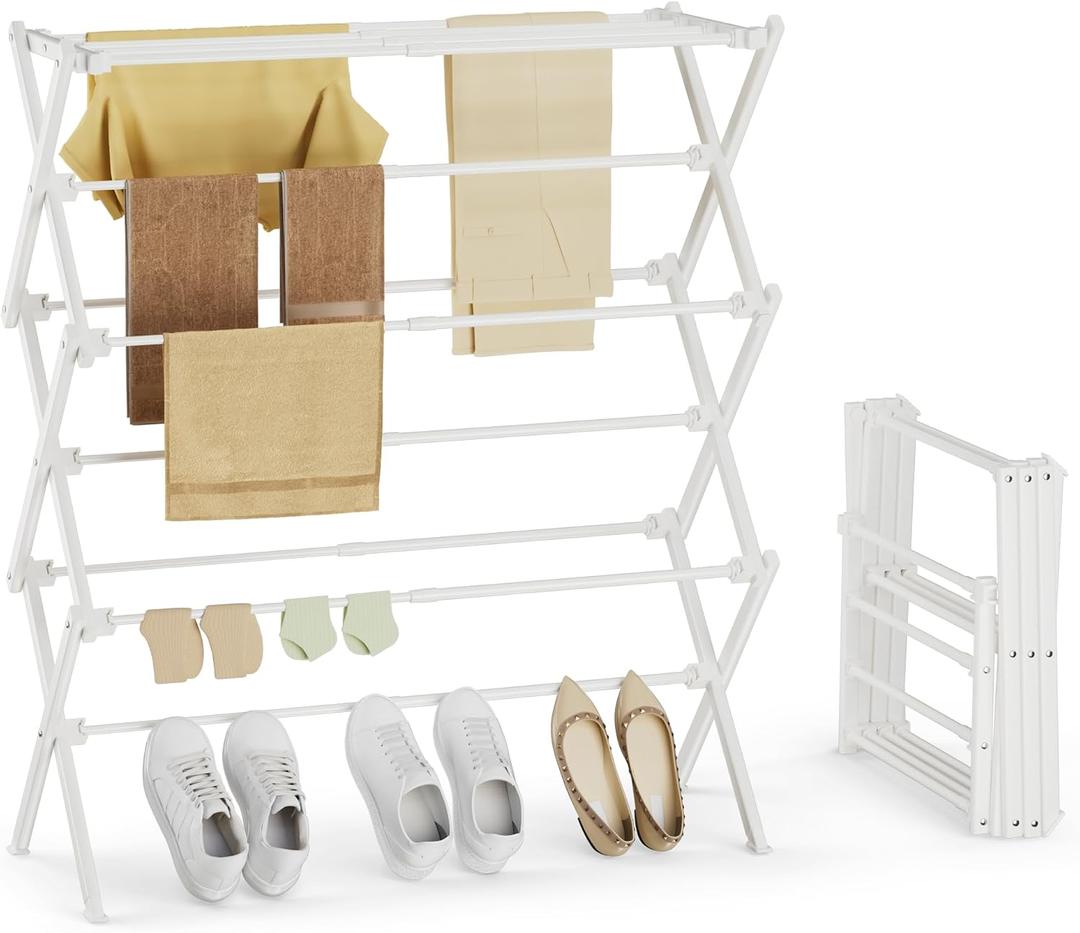 Foldable Clothes Drying Rack, Reinforced Joints, White, 29"W x 12"D x 35.5"H