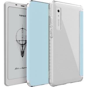 TUDIA SKN FLIP V2 Designed for Onyx Boox Palma 2 Case - [DO NOT FIT Palma 2 PRO] Enhanced Auto Wake/Sleep Technology Shockproof Slim Transparent TPU Back with Textured Leather Cover - Clear Blue