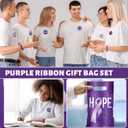 Supervitae 200 Pcs Purple Ribbon Awareness Accessories, Include 50 Ribbon Gift Bags 50 Purple Awareness Wristband 50 Pen 50 Button Pin for Campaign Support Supplies