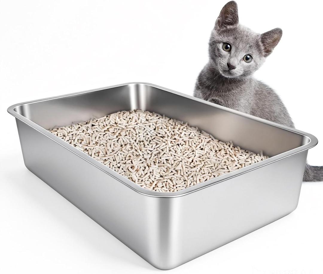 Stainless Steel Cat Litter Box,Large Metal Litter Box,19.5" Lx13.5 Wx4 H