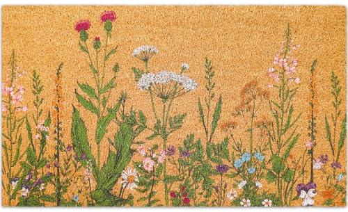 FYSUIMU Vintage Wildflower Natural Coir Doormat Retro Floral Welcome Floor Mat Non-Slip Spring Entrance Door Rugs for Indoor Outdoor Home Bathroom, 16.5 x 29 Inch