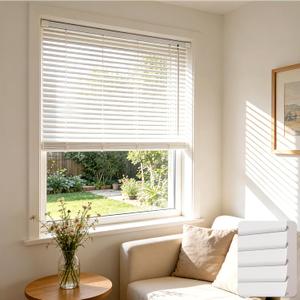 HESTIA No Drill Cordless Room Darkening Vinyl Mini Blinds, 1 L-Shaped PVC Slats Venetian Horizontal Blind Privacy Indoor Window Coverings for Bedroom, Bathroom and Kitchen, White, 53" W X 50" H