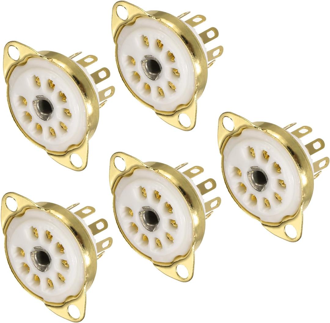 MECCANIXITY 9 pins PCB Tube Socket Ceramics, Vacuum Tube Protect Tube Pin Socket, White Plated Suitable for 12AX7, 12AU7 Tube Pack of 3GZC9-C-2-G