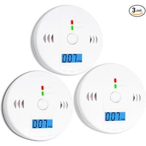3 Pack Carbon Monoxide detectors, co Detector, Carbon Monoxide Alarm Detector Battery Powered with LCD Display, Carbon Monoxide Detector, UL2034 Standards, for Home