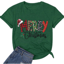 Merry Christmas Letter Print Crew Neck Casual Comfy T Shirts for Women Loose Fit Graphic Trendy Funny Family Xmas T Shirts for Women Family Holiday Letter Print Tee Tops(Green XL)
