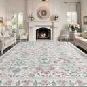 Arvenchy Boho Washable Area Rug: Floral Purple 9x12 Rug for Living Room Girls Bedroom Nursery Home Decor  Soft Vintage Carpet NonSlip StainResistant Kids Pet Friendly