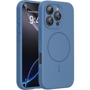 Miracase Magnetic for iPhone 16 Pro Max Case, [Soft Anti-Scratch Microfiber Lining], Compatible with MagSafe, Liquid Silicone Case Shockproof Drop Protection Phone Case for 16 ProMax,Glass Blue