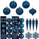 50PCS Christmas Tree Ornaments Set with Shatterproof Balls Icicle Snowflake Hanging Ornaments for Home Office Farmhouse Christmas Decorations, Dark Blue