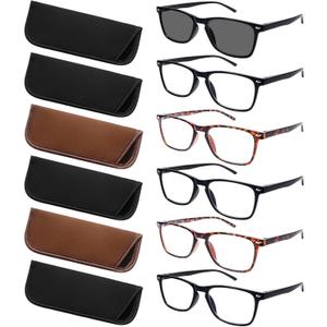6 Pack Reading Glasses for Women Men, Spring Hinge Eyeglasses Blue Light Blocking Anti Eyestrain Computer Readers (3black2demi1gray)