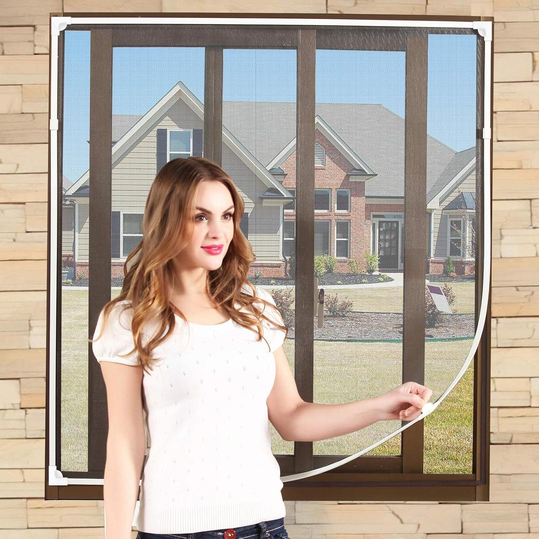 NeatiEase Magnetic Window Screen Size Up to 72 Inchx 48 Inch Max - DIY Screen Window with Full Frame Magnetic Strip Easy Installation (White)