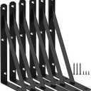 6 Pack L10 x H 8" Black Heavy Duty Shelf Brackets with Screws Metal Shelf Brackets Shelf Support Angle Brackets for Shelves L Brackets Heavy Duty Floating Shelf