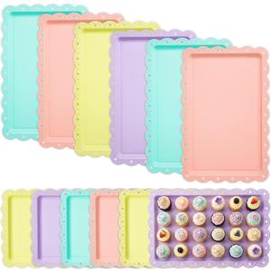Yaomiao 12 Pcs Plastic Serving Trays for Party Pastel Food Tray Bulk 14" x 9" Rectangle Serving Food Tray Platter for Easter Tea Party Cafeteria Kitchen Restaurant Dessert Coffee Fruit Cookie Snack