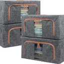 Linen Clothes Storage Bins, 4PCS Sturdy Closet Organizers and Storage Bin with Metal Frame, 2 Opening Ways Fabric Visible Lidded Storage Box for Organizing Clothing,Jeans,Sheets (4PC Gray, 22Liters)