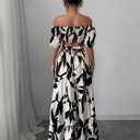 Women's Boho Off The Shoulder Short Sleeve Maxi Dresses Casual Summer Tiered Ruffle Swing Cut Out Flowy Dress (Beige, L)